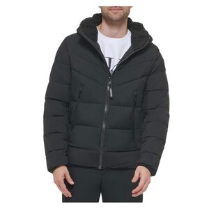 Calvin Klein Chevron Stretch Jacket w/ Sherpa Lined Hood